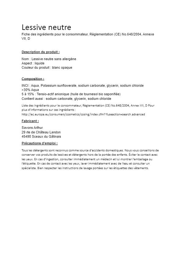 Fiche De Sécurité - LESSIVE ZERO SAVON ARTHUR.docx