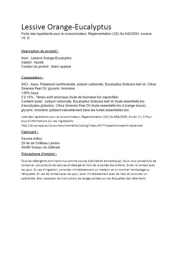 Fiche De Sécurité -LESSIVE ORANGE EUCALYPTUS SAVON ARTHUR.docx